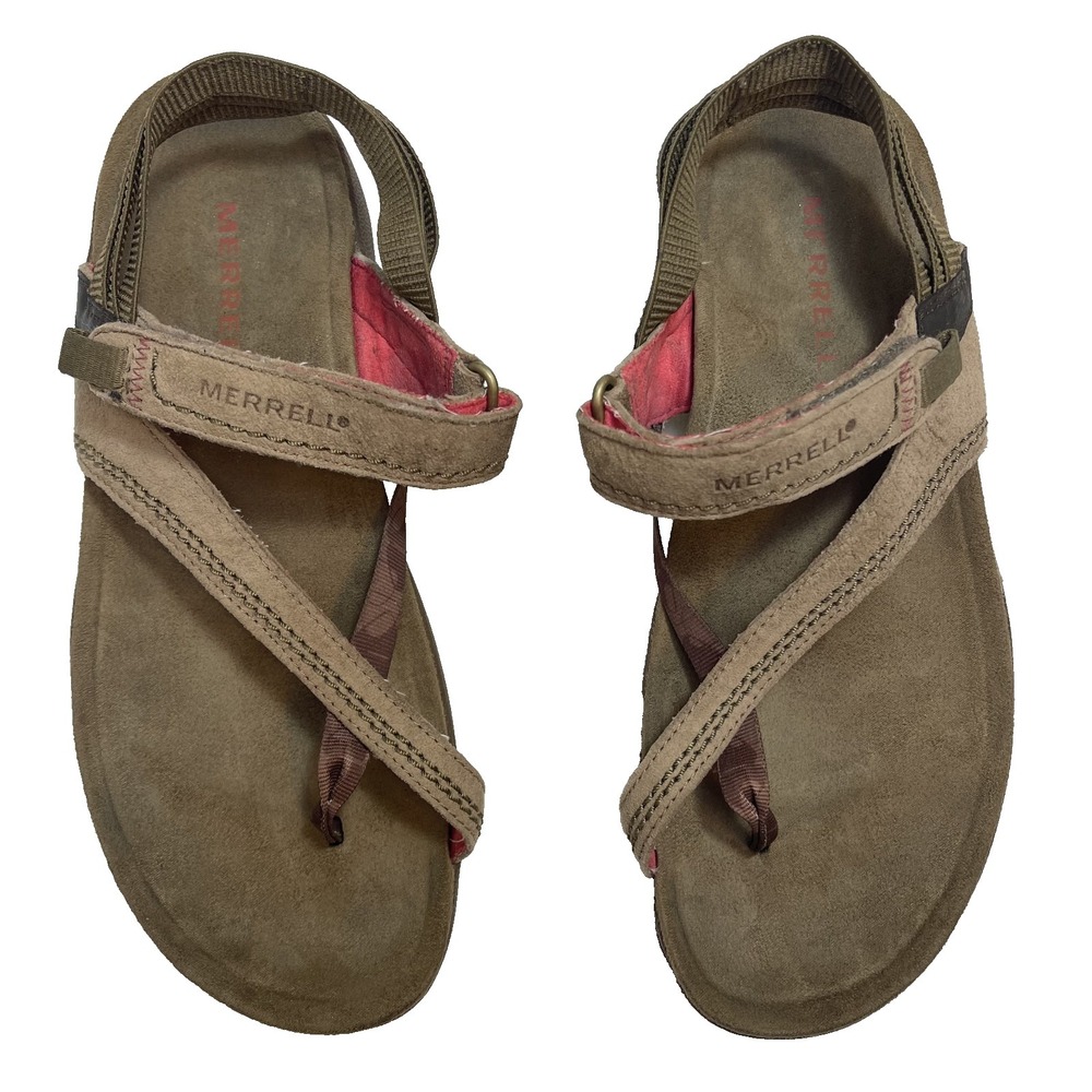 Merrell Kangaroo Toe Loop Sandals Leather Mimosa Clove Tan Womens 8 UK 6‎ EU 39